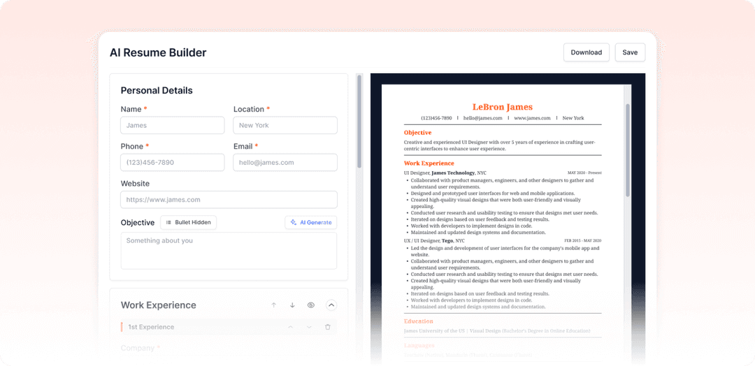 AI Resume Builder Interface